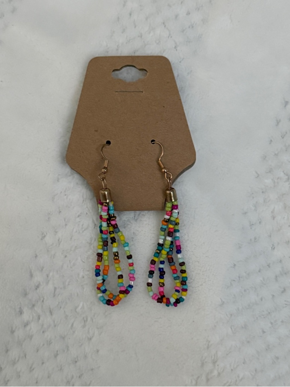 Unbranded Multicolor Seed Bead Loop Drop Earrings with Gold-Tone Hooks